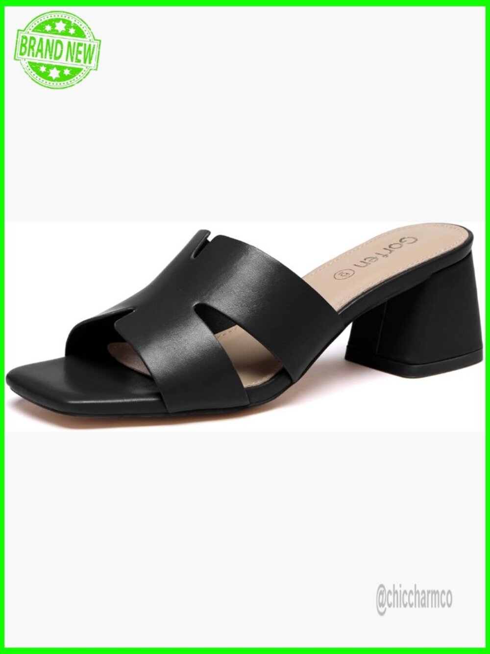 Women's Square Open Toe Sandals Low Block Chunky Heel Slip On Casual